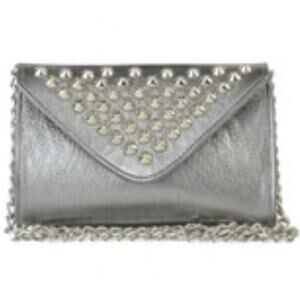 JJ Winters Women's Leather Alice Crossbody Handbag Chain Strap Studded Silver